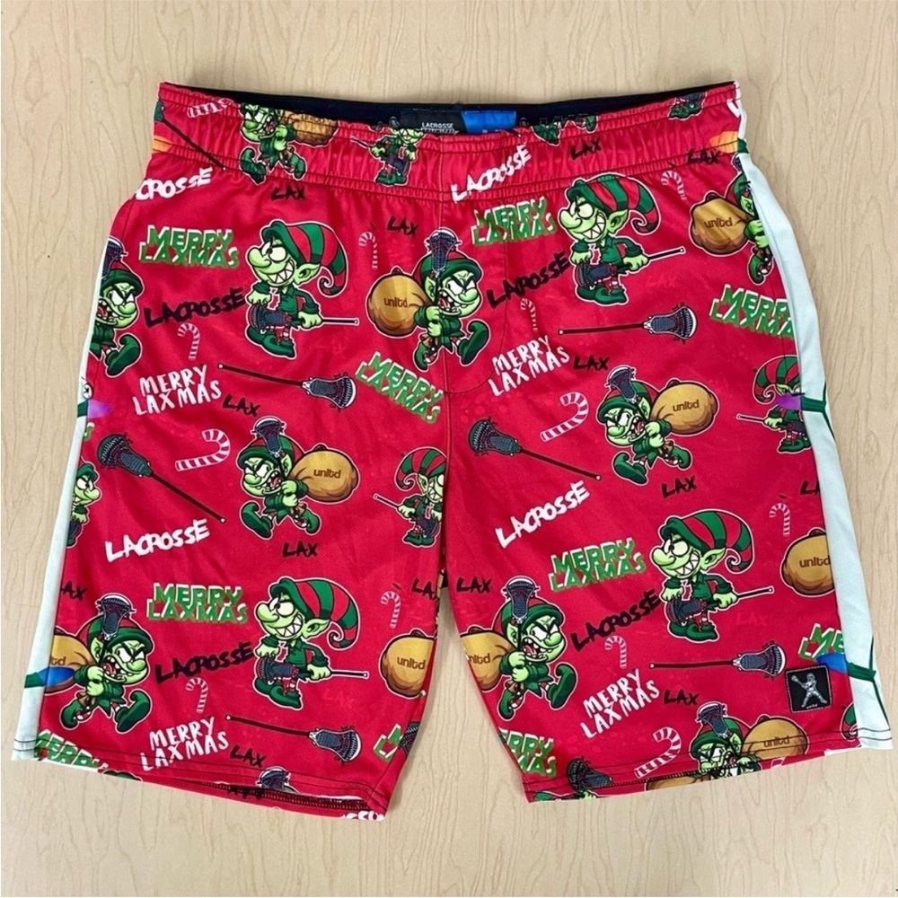 Lacrosse Unlimited Shorts Mens Medium Merry Laxmas Elves Christmas Lights Lax